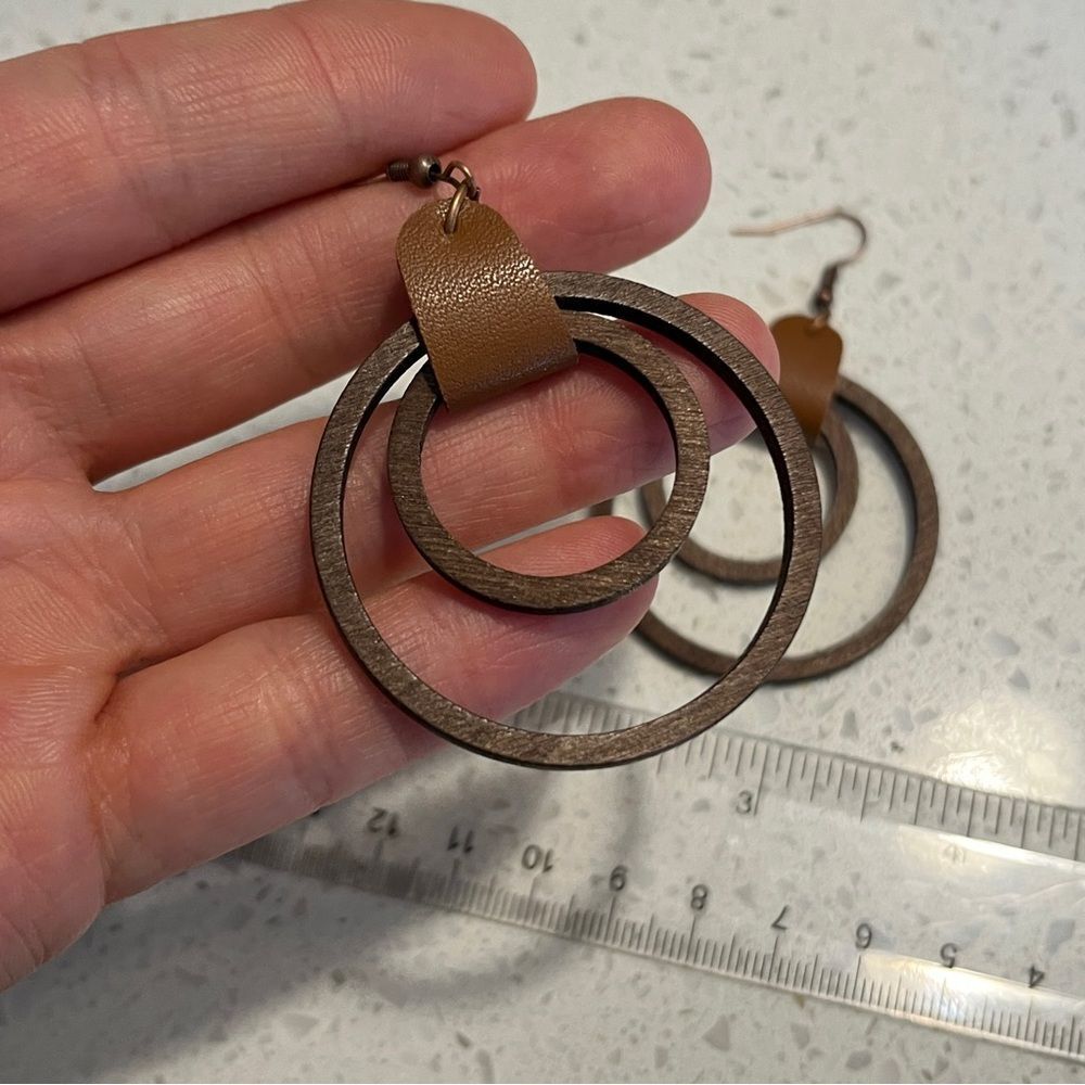 Brown and Tan Double Hoop Earrings - Picture 1 of 7
